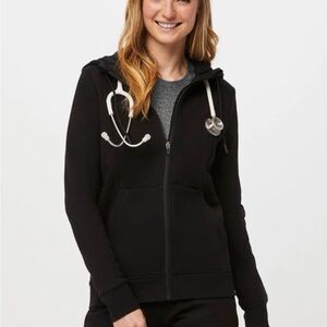 Figs Women's Black Full-Zip Hooded sweatshirt